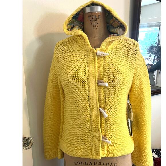 NOS 525 America Yellow Knit Hooded Button Front Sweater, SM - Picture 1 of 8